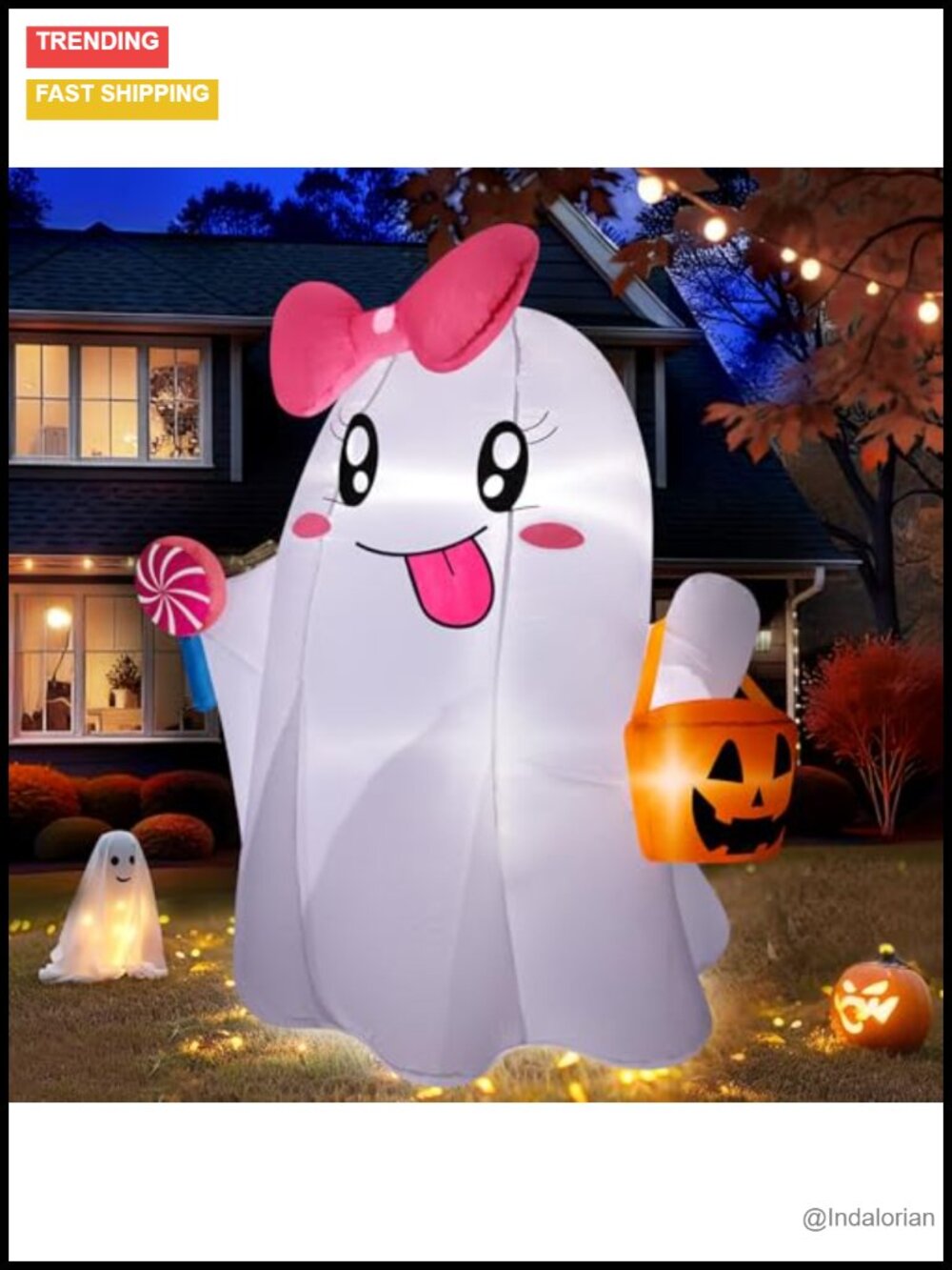 5FT Halloween Inflatable Ghost with LED Lights Outdoor Yard Decoration